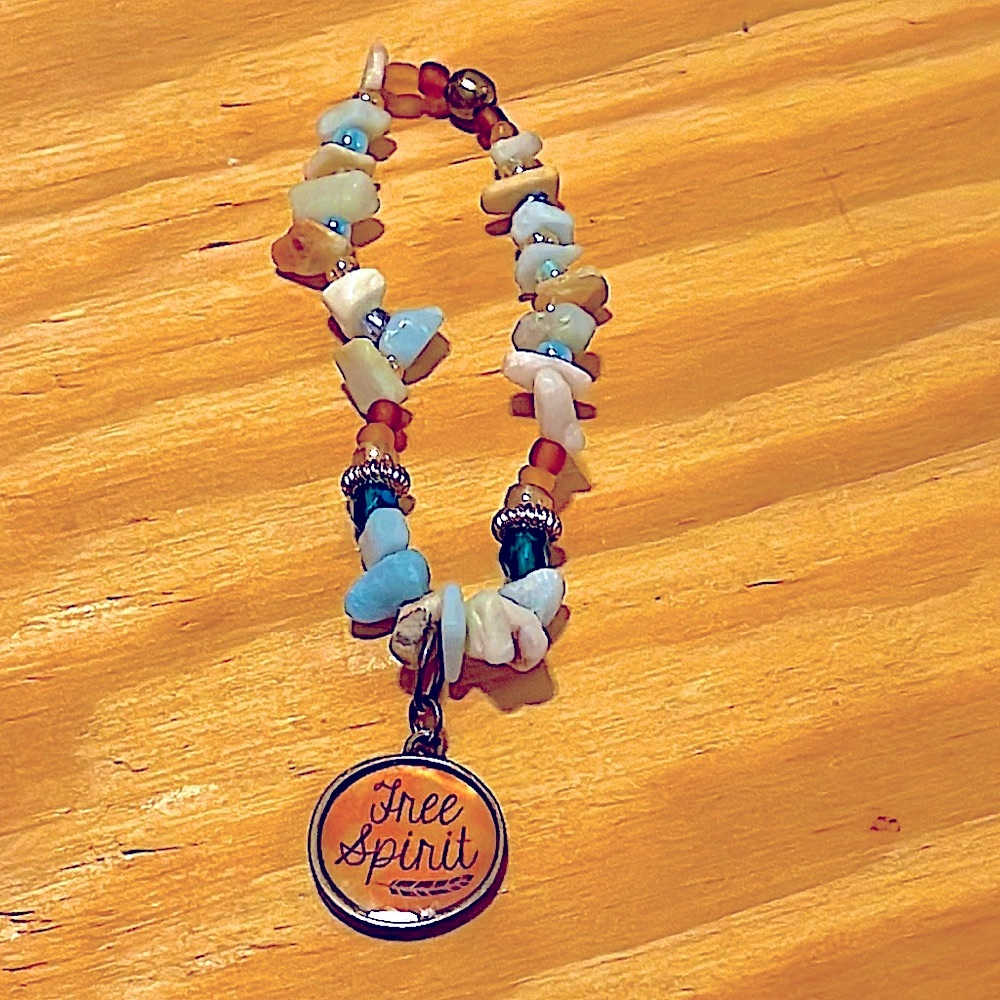 Smooth Larimar slabs, Swavroski Seed beads, “Free Spirit” Amulet, Charm 💙🩵🤍